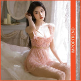 Mesh Nightdress Lingerie Set with T-Back Panties